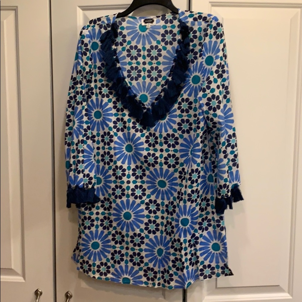 Exotic blouse with assorted blue flowery patterns